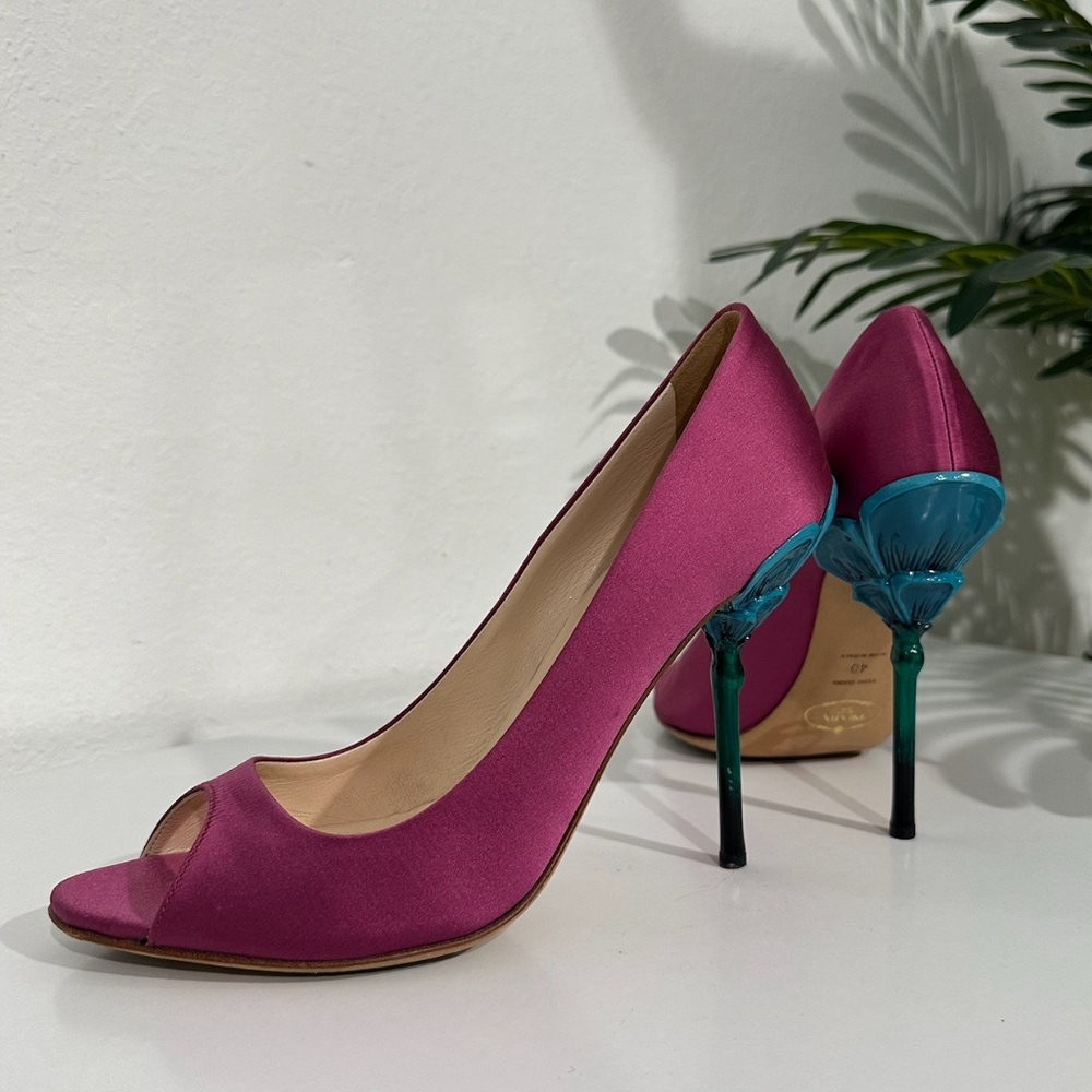 Prada S/S 2008 Fairy Collection Satin Peep-Toe Pumps Size 40